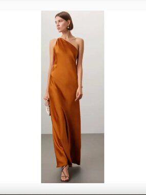 Obando Collective Size 4 One Shoulder Gown Maxi Dress Burnt Orange Sleeveless
